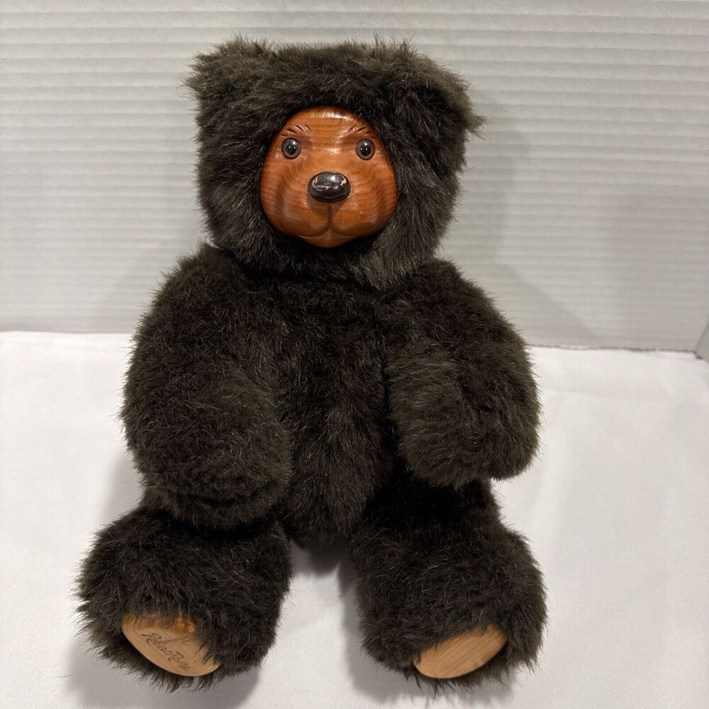 VINTAGE Robert Raikes Woody Bear 12", Wood Face Feet, "Applause", Jointed,
